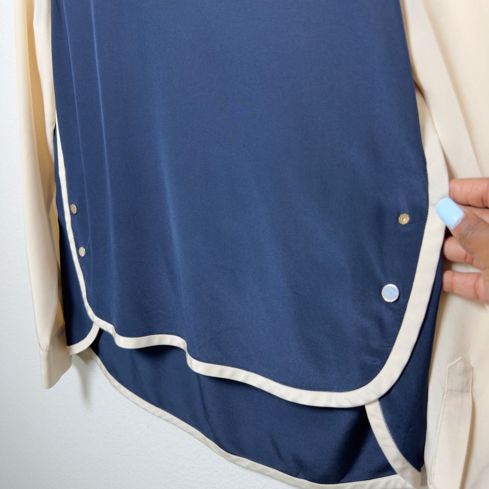 Diane von Furstenberg Womens Tabatha 100% Silk Blouse 6 Blue Preppy‎ Nautical - Picture 6 of 12